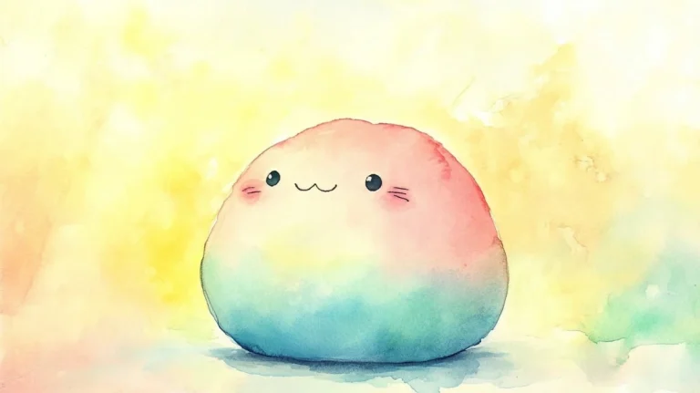 Colorful watercolor illustration of a Squishmallows in different colours.