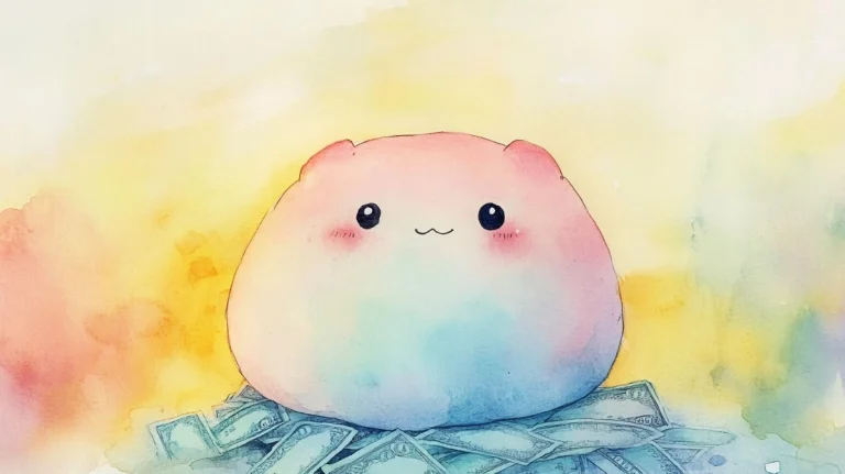 Illustration of Squishmallows sitting on a pile of money.